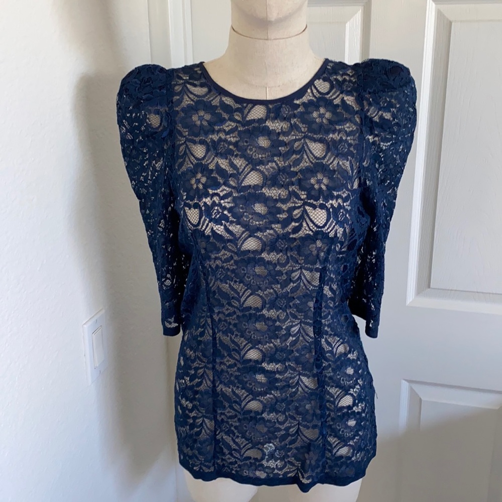 Midnight blue lace top. - Picture 1 of 4